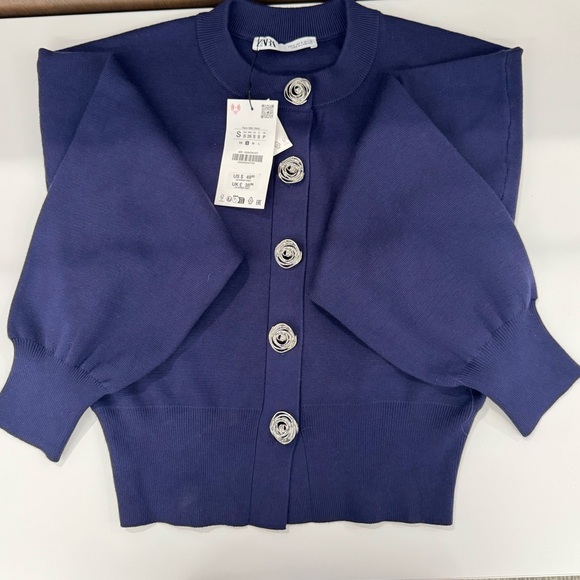 Zara navy spiral button knit jacket, NWT, Small, sold out in this size! - Picture 5 of 6